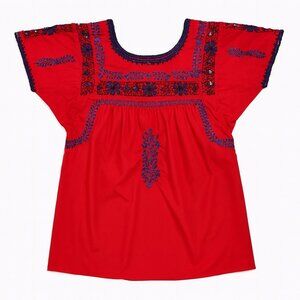 El Interior Embroidered Blouse Red Purple Small | Mi Golondrina-Inspired